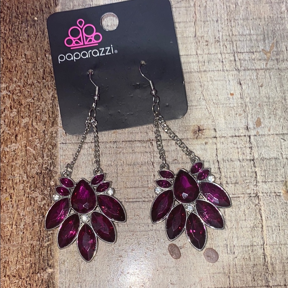 Paparazzi Purple and Silver Floral Earrings